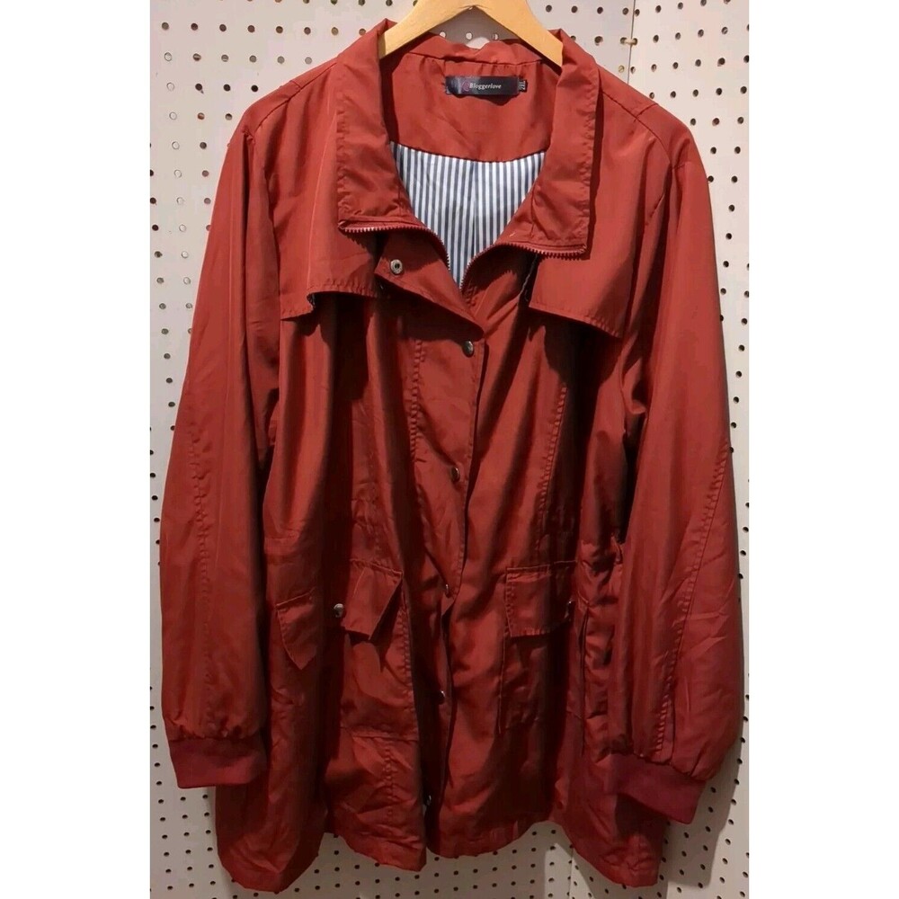 Bloggerlove Raincoat Jacket Windbreaker 2XL Red Pockets Zip Button